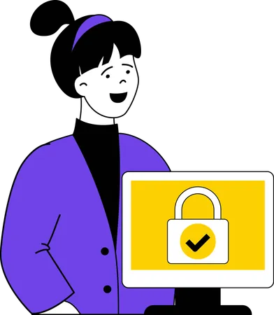 Girl with computer security  Illustration