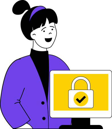 Girl with computer security  Illustration