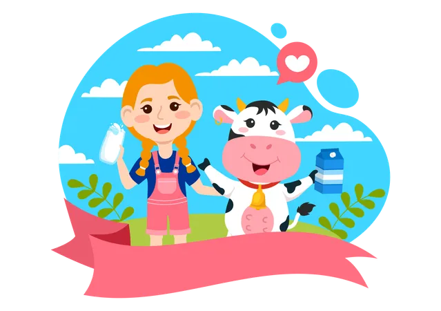 Girl with cow  Illustration