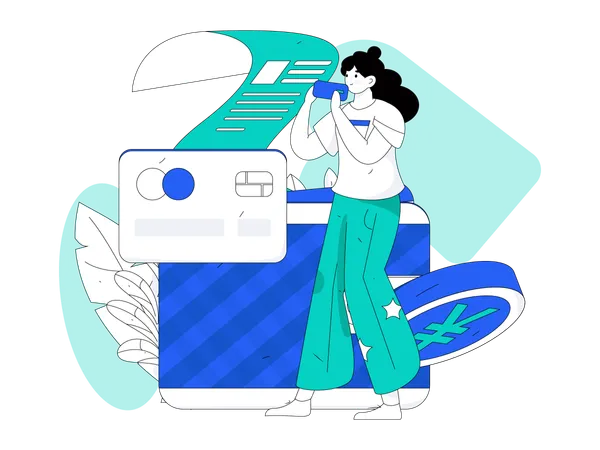 Girl with credit card bill  Illustration