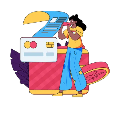 Girl with credit card bill  Illustration