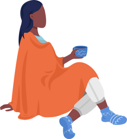 Girl with cup and blanket Illustration