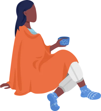 Girl with cup and blanket  Illustration