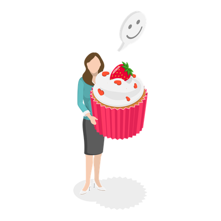 Girl with cup cake in hand  Illustration