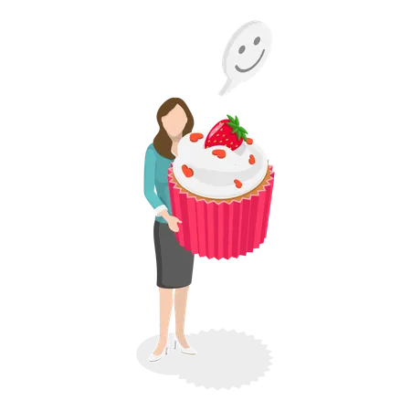 Girl with cup cake in hand  Illustration