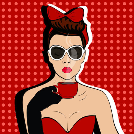 Girl with Cup of coffee pop art retro style Illustration