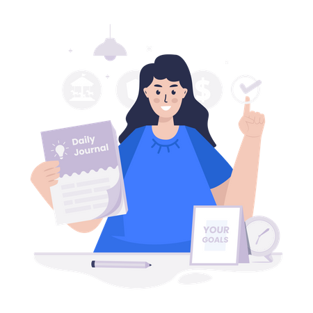 Girl with daily journal  Illustration
