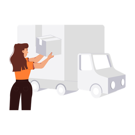 Girl with delivery track  Illustration