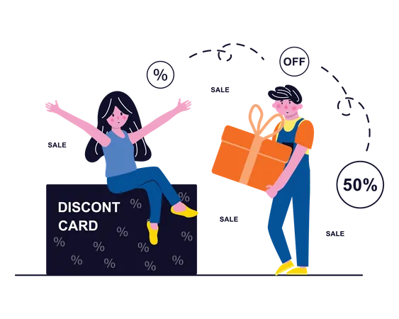 Girl with discount coupon  Illustration