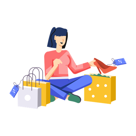 Girl with discounted shoes  Illustration