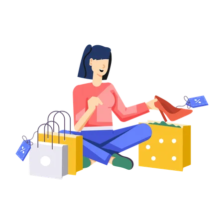 Girl with discounted shoes  Illustration