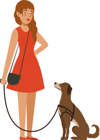 Animal Friendship Happy People Walking With Funny Dogs Illustration