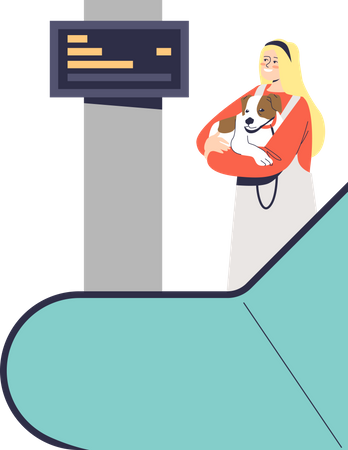 Girl with dog on escalator  Illustration