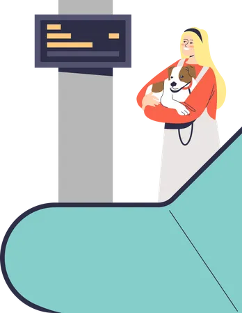 Girl with dog on escalator  Illustration