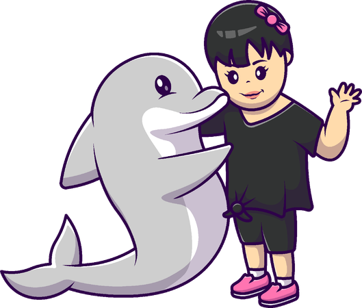 Girl With Dolphin  Illustration