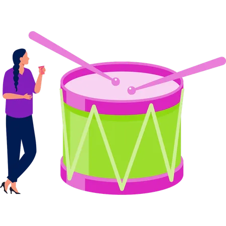 Girl with drum sticks  Illustration