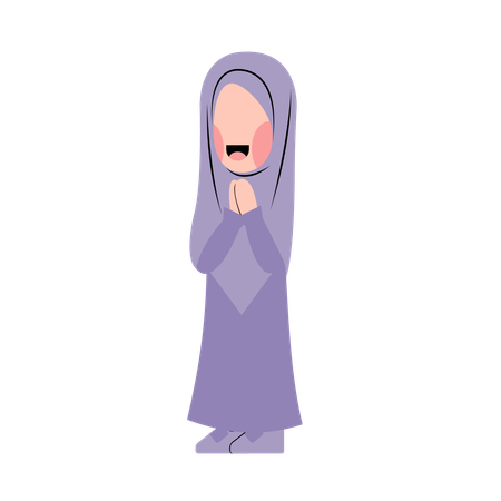Girl With Eid Greeting Gesture  Illustration