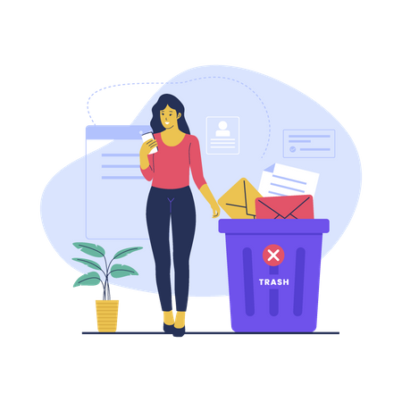Girl with  Email trash  Illustration