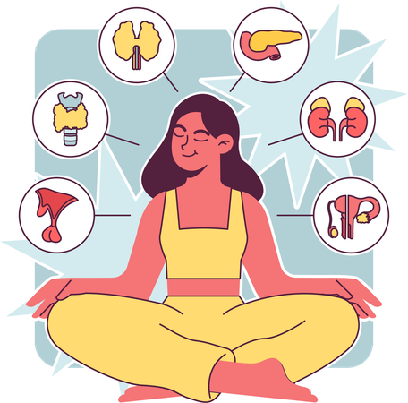 Girl with Endocrine system organ  Illustration