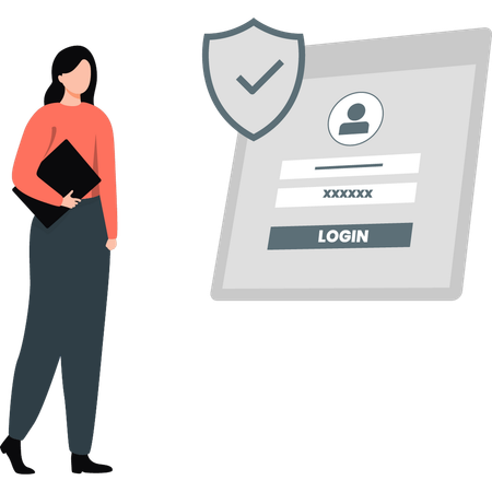 Girl with file walking near login profile  Illustration