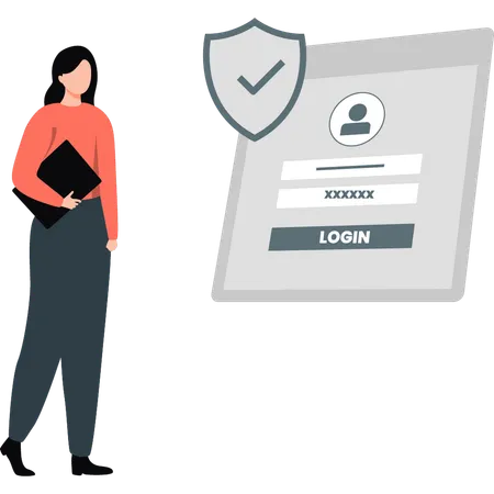 Girl with file walking near login profile  Illustration