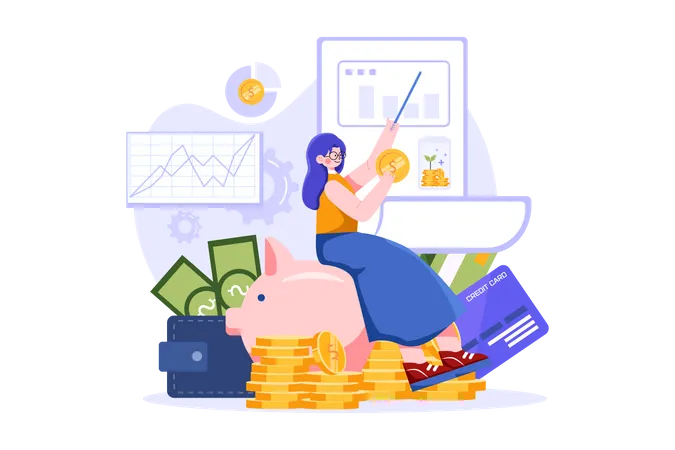 Girl  With Finance Management  Illustration