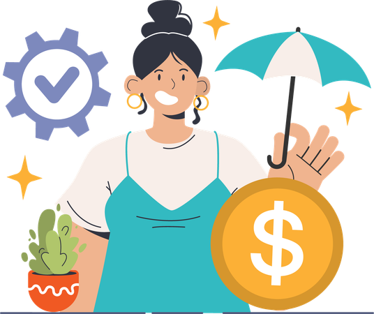Girl with financial insurance  Illustration