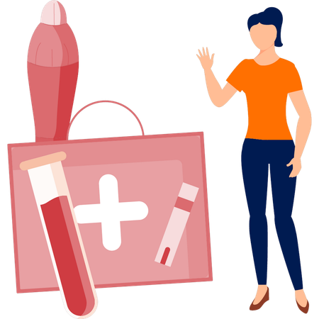 Girl with first aid bag and lab tube  Illustration