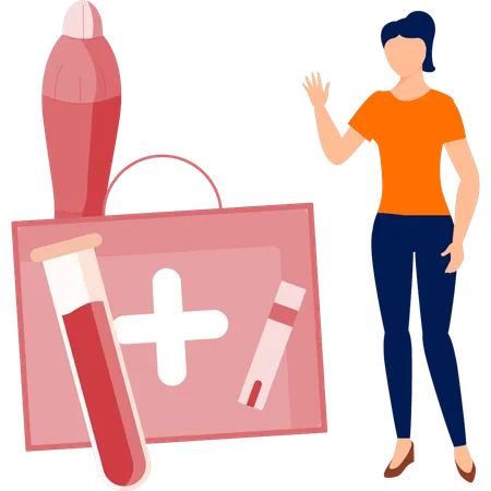 Girl with first aid bag and lab tube  Illustration