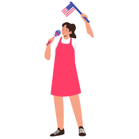 Girl with Flag and Maracas  Illustration