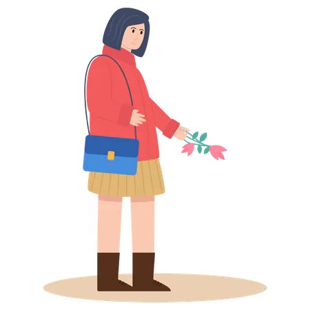 Girl With Flower Illustration