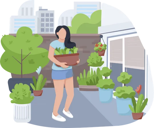 Girl with flowerpot Illustration