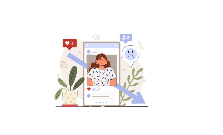Girl with Followers and views decrease  Illustration