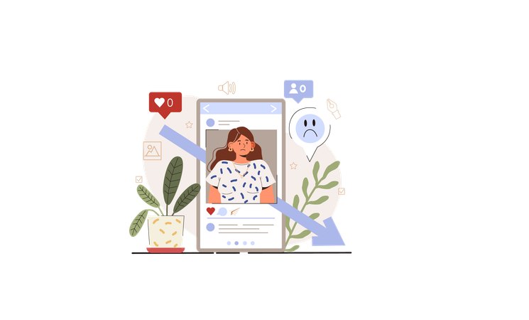 Girl with Followers and views decrease  イラスト