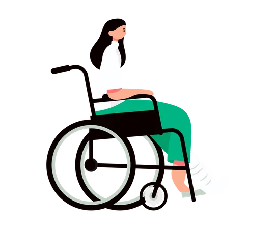 Girl with fractured leg sitting in wheelchair  Illustration