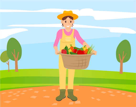 Girl with fruit basket Illustration