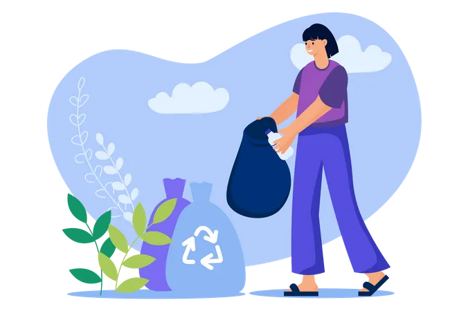 Girl with garbage bag  Illustration