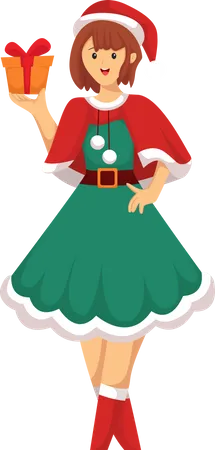 Christmas Girl With Gift Character Design Illustration Illustration
