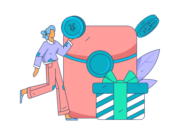 Girl with gift angpow  Illustration