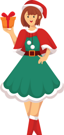 Girl with Gift  Illustration