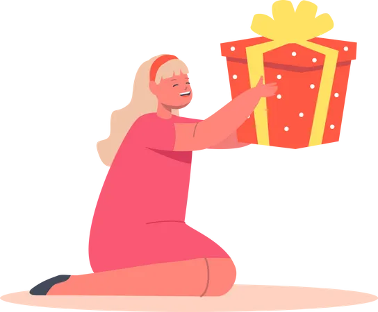 Girl with Gift in Hands Illustration