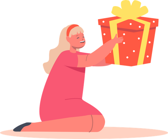 Girl with Gift in Hands  Illustration