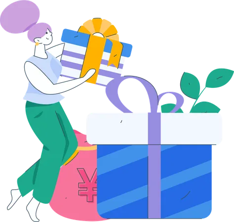 Girl with gift money  Illustration
