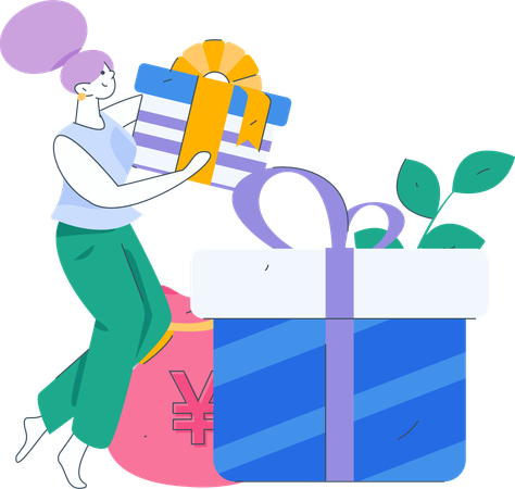 Girl with gift money  Illustration