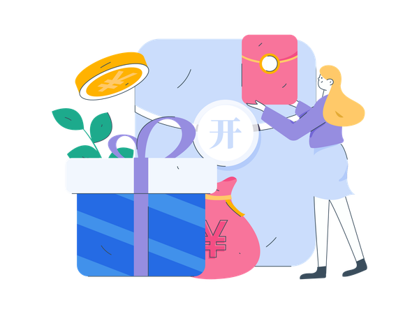 Girl with gift money  Illustration