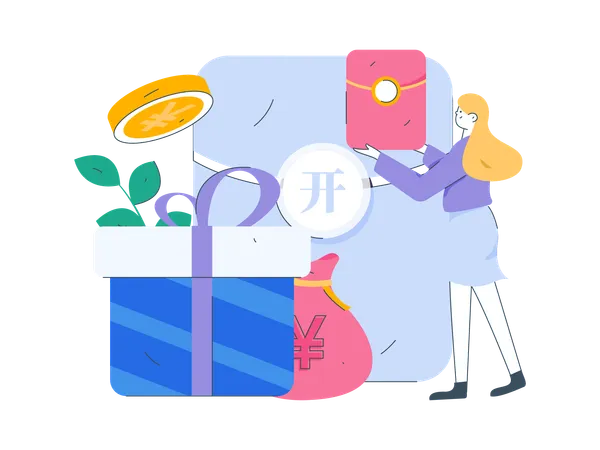 Girl with gift money  Illustration