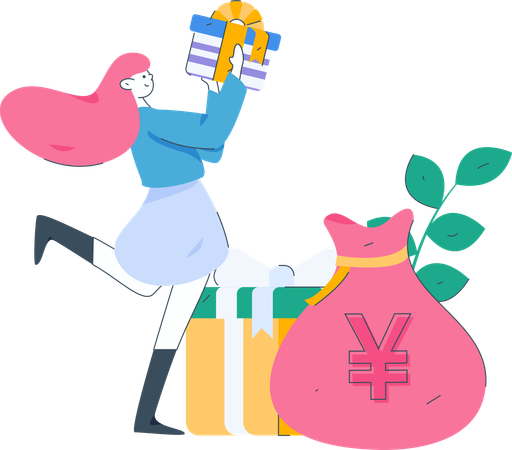 Girl with gift money  Illustration