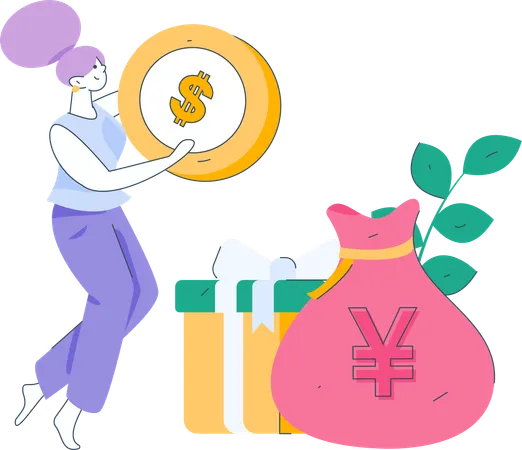 Girl with gift money  Illustration