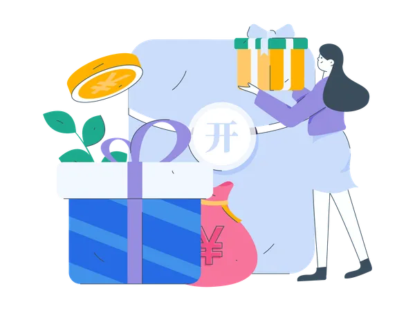 Girl with gift money  Illustration