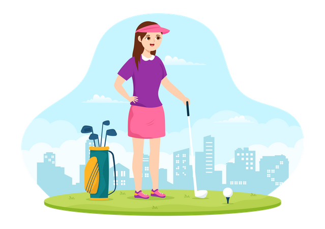 Girl with golf kit  Illustration